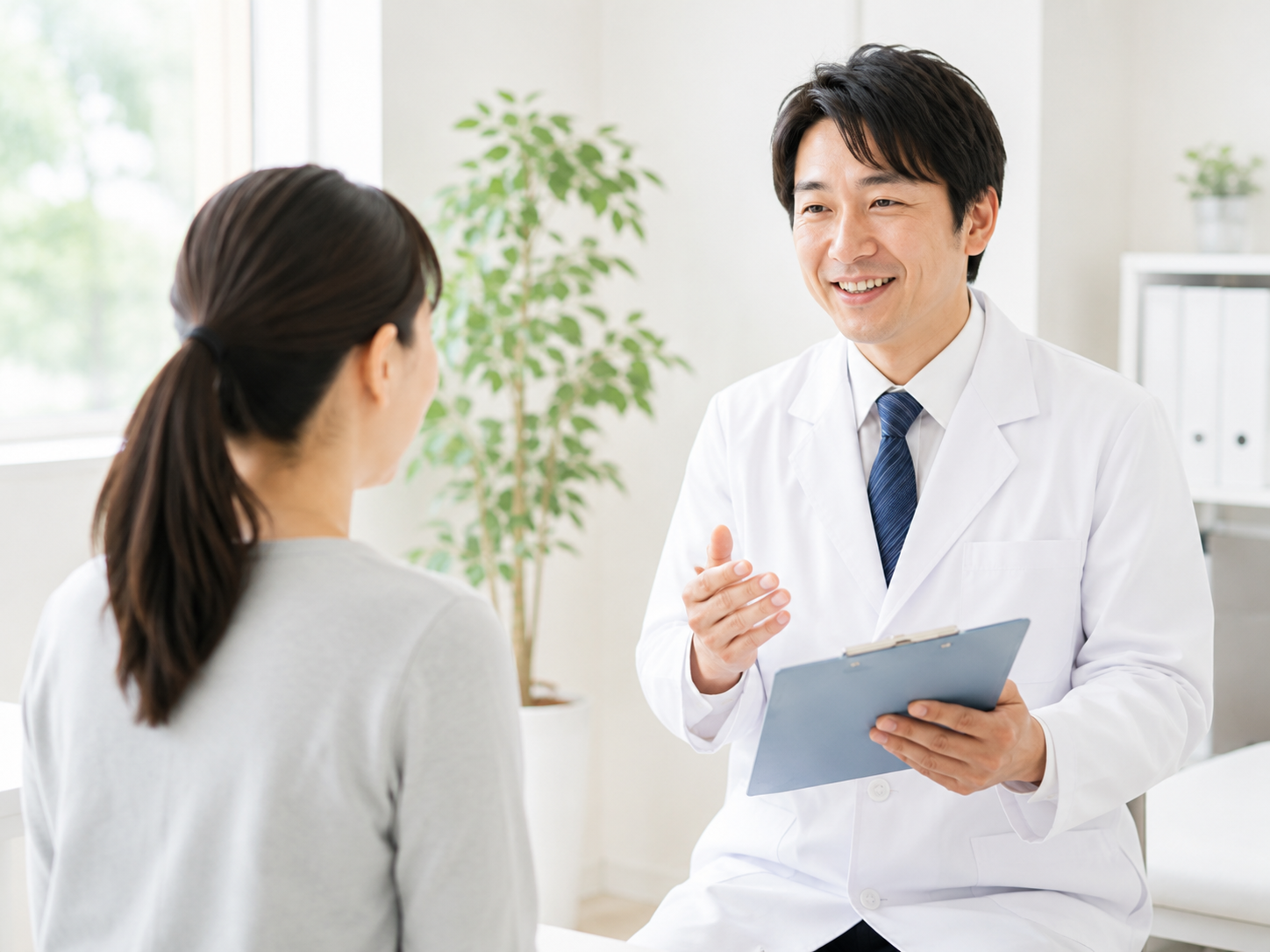 医師が患者様に健診結果を説明している様子